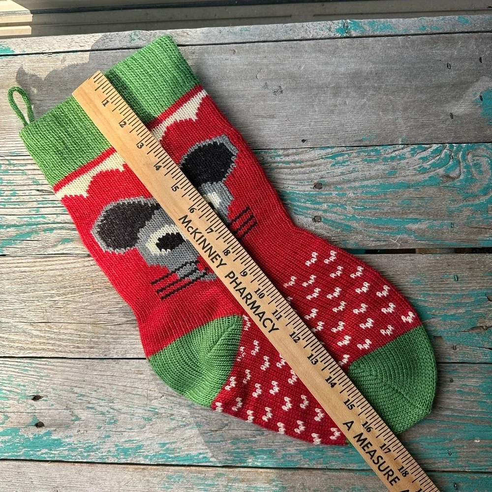 Vintage Knitted Mouse Christmas Stocking 17x6.8 Inch Red Green Gray Cute Humor